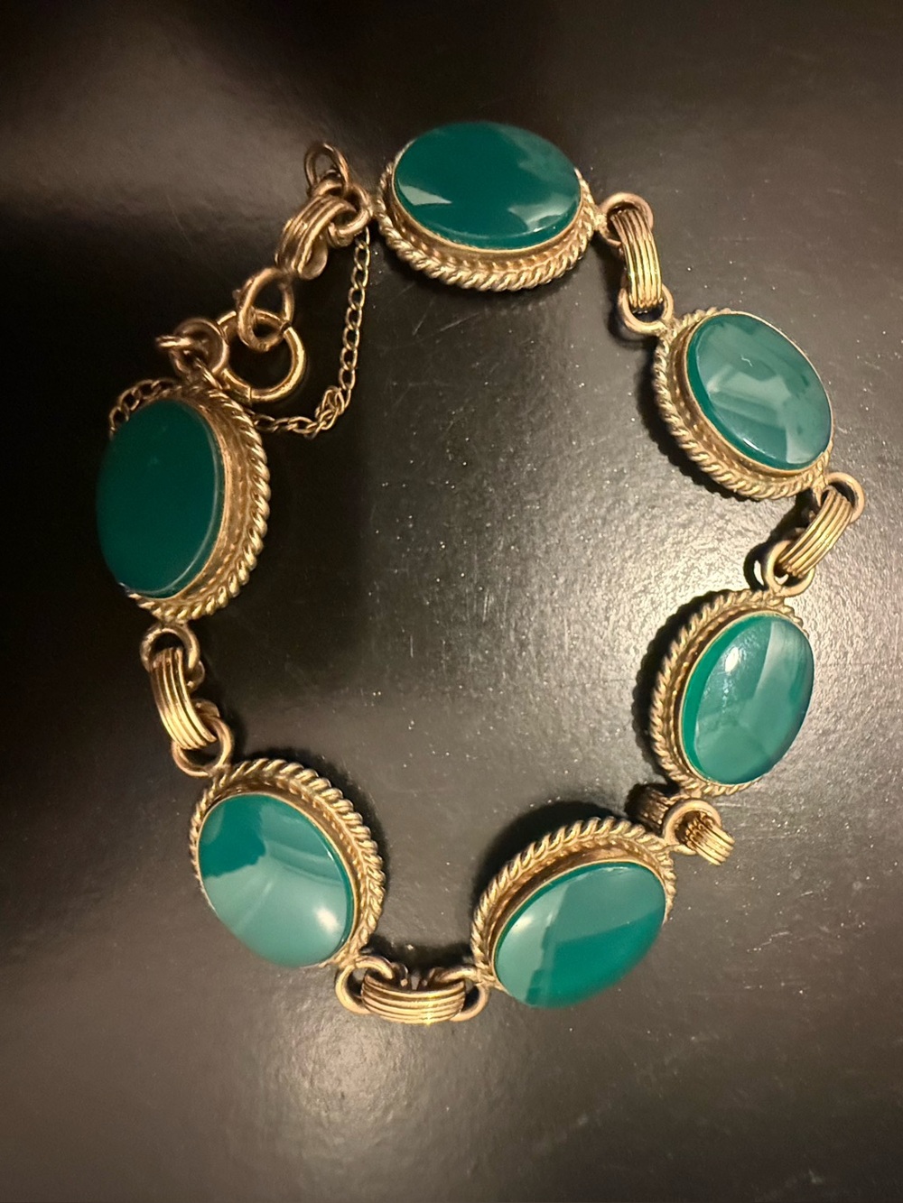 Gold-Tone Bracelet with Teal Green Cabochons